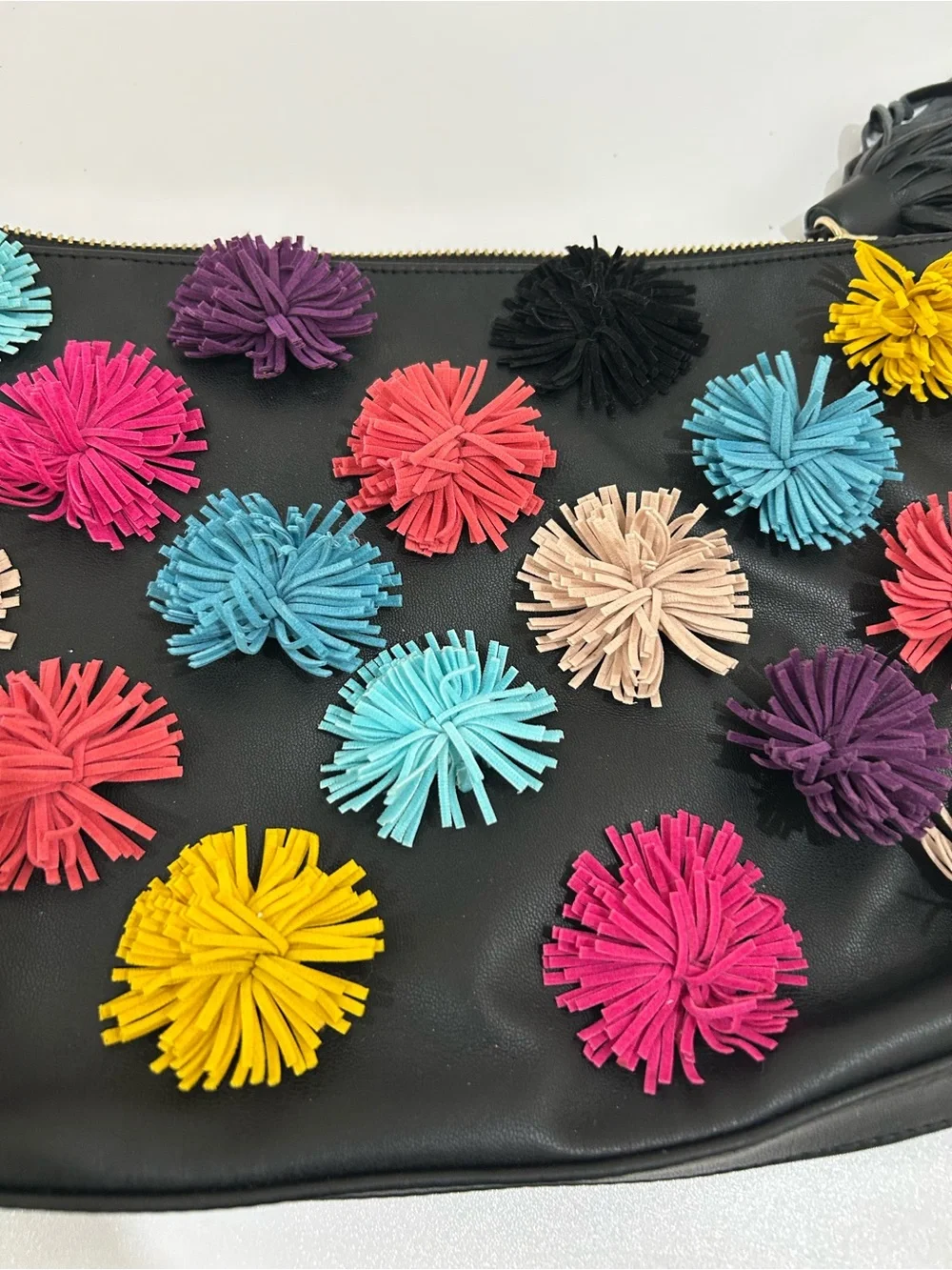 Gianni Bini Black Pom-Pom Accent Wristlet Clutch - Multicolor